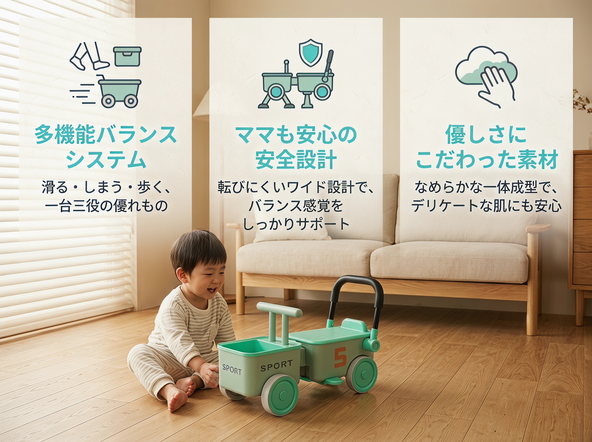 足けり 乗用玩具 車 おもちゃ 乗り物 子供用バランスカー 3色 前後連結