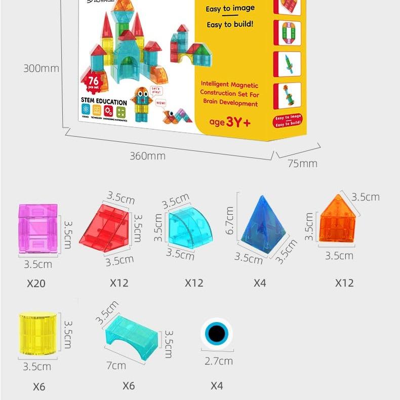 76Pcs マグネットブロック 磁石おもちゃ 子供知育玩具 磁石ブロック