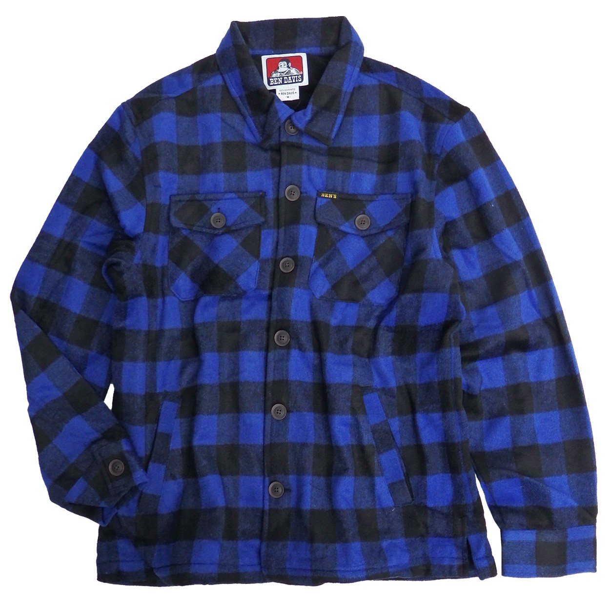 BEN DAVIS フード付きダブルボタンシャツ y2k チェック柄 ブルー BEN DAVIS（ベンデイビス） シャツジャケット ベンデイデビス チェック