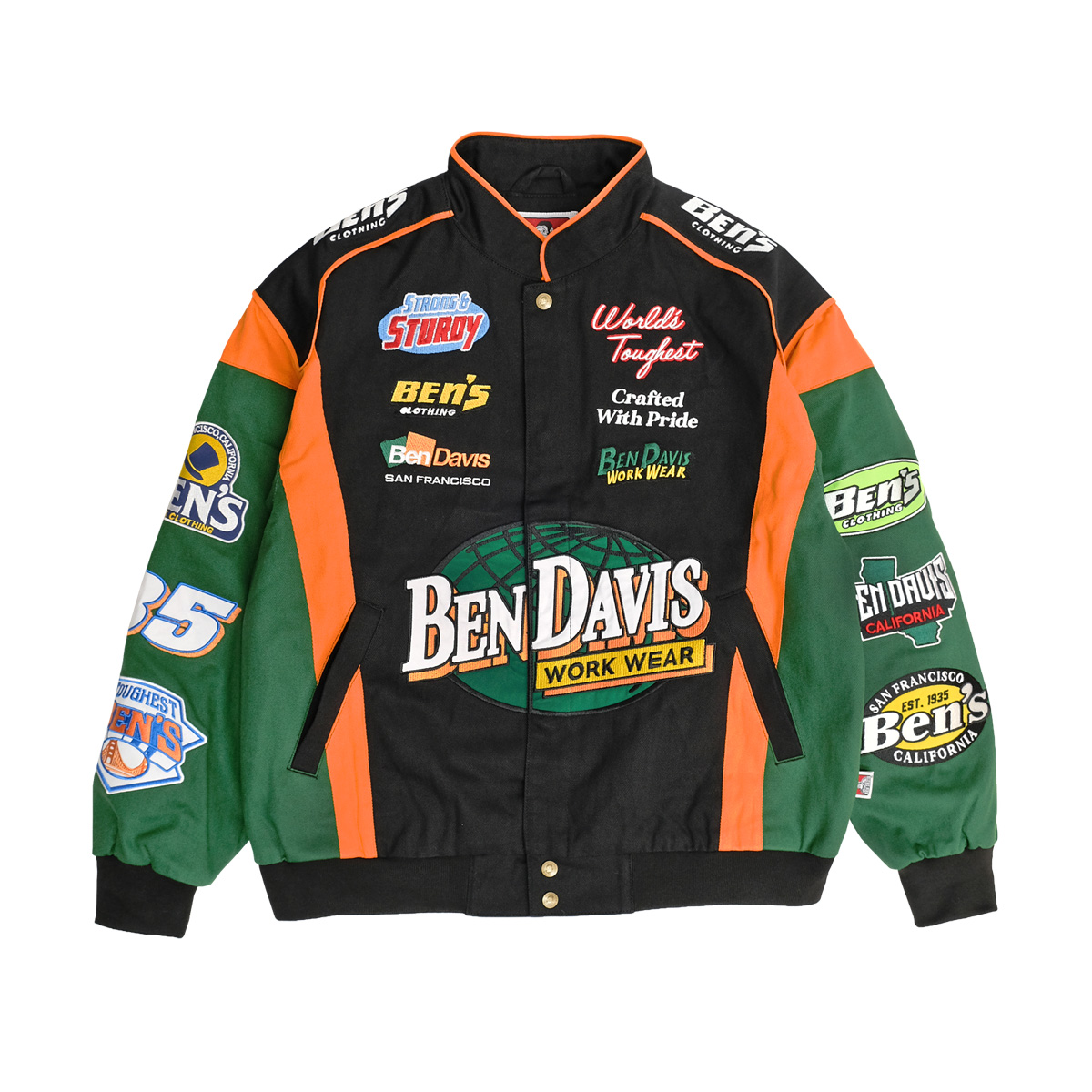 BEN DAVIS ブルゾン ベンデイビス 2023 ロゴ ワッペン 刺繍 レーシングジャケット メンズ スタンドカラー ジャケット BEN-1975
