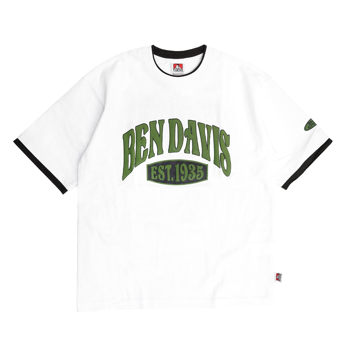 BEN DAVIS Tシャツ ベンデイビス 2023 カレッジロゴ 発泡 プリント 半袖Tシャツ メンズ フェイクレイヤード BEN2013