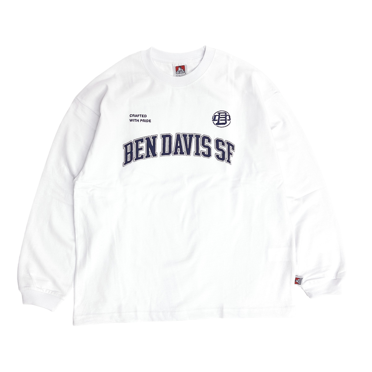 BEN DAVIS Tシャツ ベンデイビス 2024 カレッジロゴ ワッペン 刺繍 ワイド 長袖Tシャツ メンズ ロンT BEN-2101｜renovatio｜02