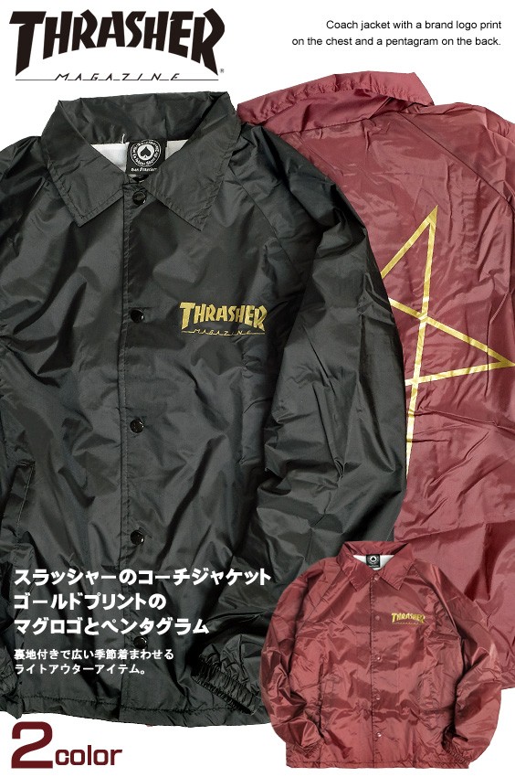 タングラム アーノルドパーマー ナイロンボアコーチジャケット ブラックXL THRASHER（スラッシャー） ジャケット ペンタグラム コーチジャケット