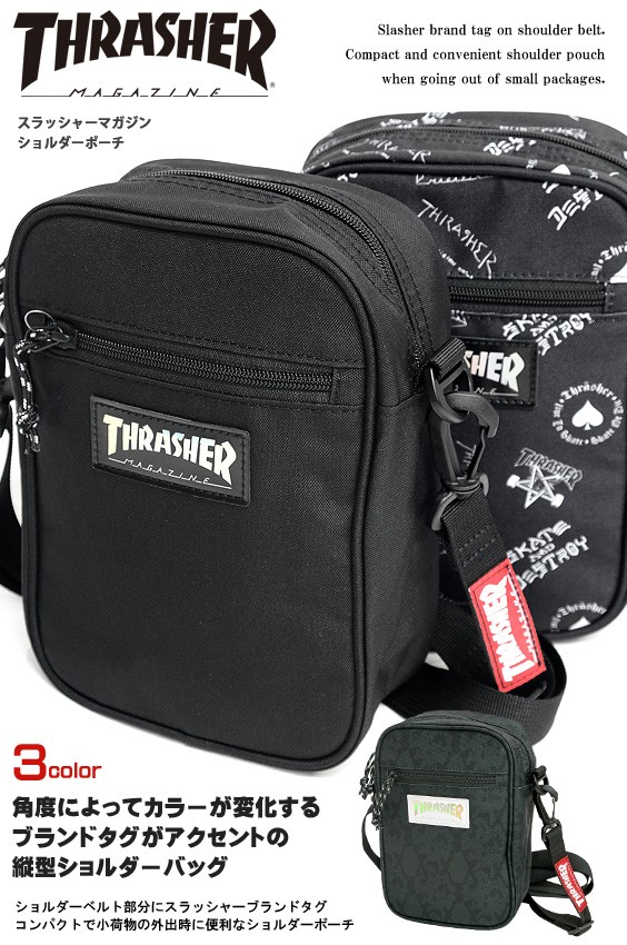 THRASHER ショルダーバッグ スラッシャー ショルダーポーチ ブランドタグ ミニショルダーバッグ 縦型 THRASHER-THR-105