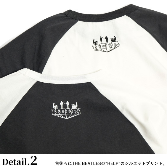 THE BEATLES Tシャツ ビートルズ HELP プリント 5分袖 ラグランTシャツ