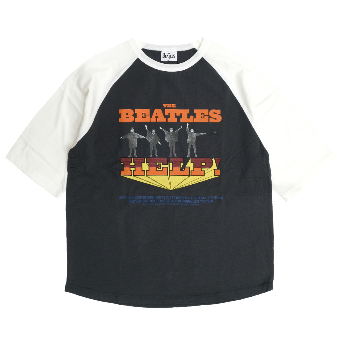 THE BEATLES Tシャツ ビートルズ HELP プリント 5分袖 ラグランTシャツ 
