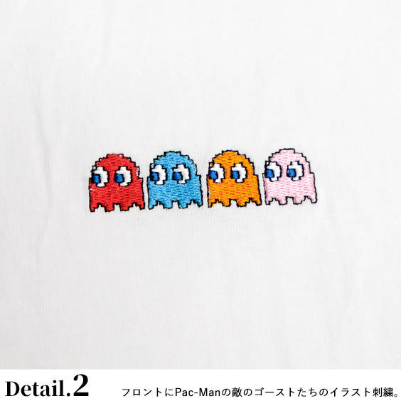 PAC-MAN Tシャツ パックマン ゴースト 刺繍 半袖Tシャツ メンズ