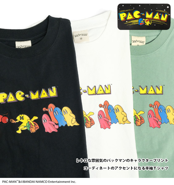 PAC-MAN Tシャツ パックマン レトロ プリント 刺繍 半袖Tシャツ ワイド