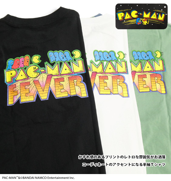 PAC-MAN Tシャツ パックマン レトロ かすれプリント 半袖Tシャツ