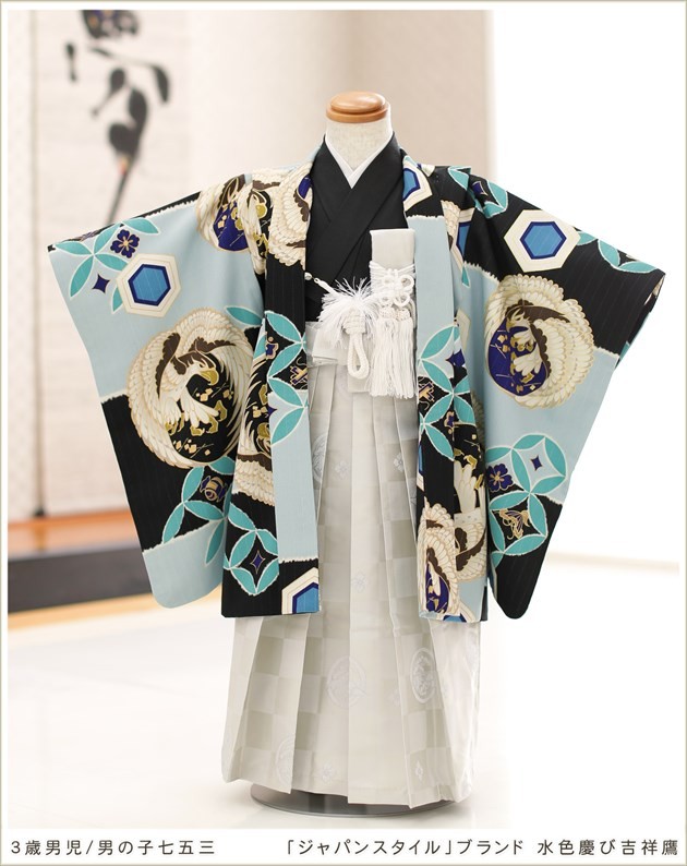 ジャパンスタイル 753  3〜5歳着物 新品 3歳 男の子 七五三 レンタル d3194 着物レンタル フルセット 753 子供