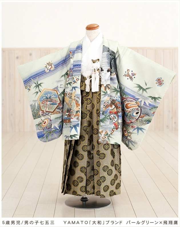 5歳 男の子 七五三 袴レンタル d5067 さわやかな水色×鷹虎 753 子供