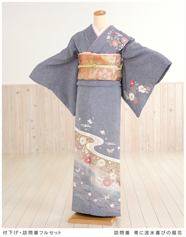 訪問着 レンタル 着物レンタル 貸衣装 フルセット 入学式 卒業式 七五三 結婚式 お宮参り 結納 お茶会 パーティー 母親 ママ 人気 訪問着レンタル 付下げ フルセットレンタル ブルー 和柄 桜 No.402 訪問着レンタル 結婚式 卒業式 入学式 七五三 hw1168 着物レンタル