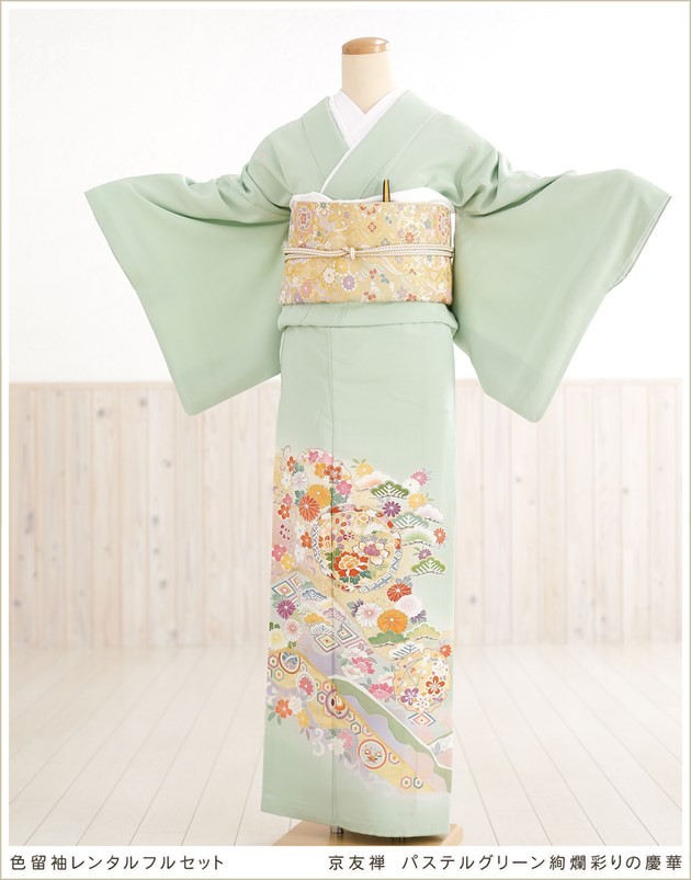 色留袖レンタル it047 京友禅 パステルグリーン絢爛彩りの慶華/結婚式