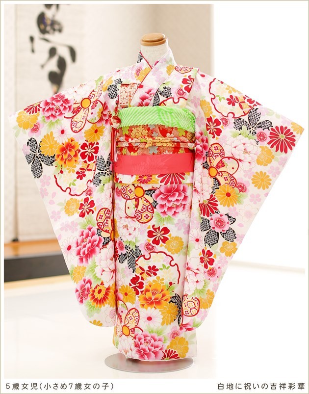 5歳女児 着物（襦袢付） 5歳女の子 着物 小さめ7歳 七五三レンタル j5029 子供着物 フル
