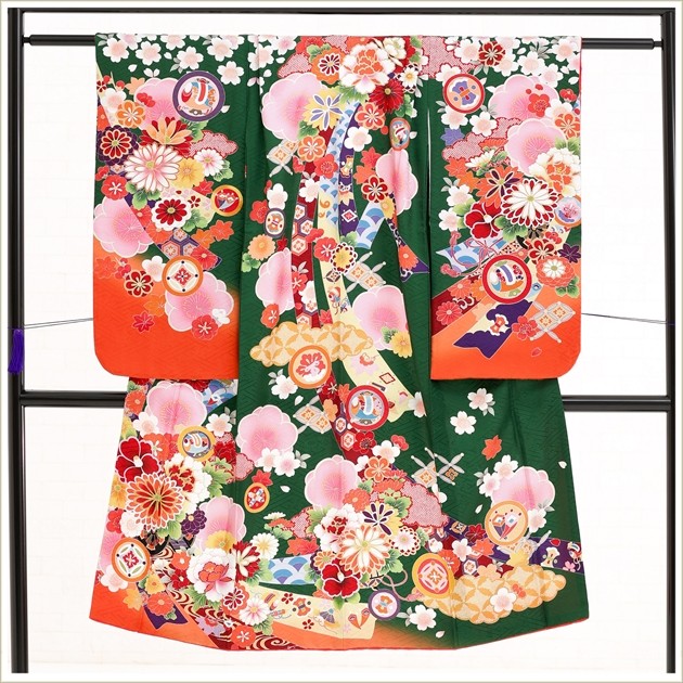 7歳 女の子 七五三 正絹 着物レンタル j7286 フルセット 753 子供着物