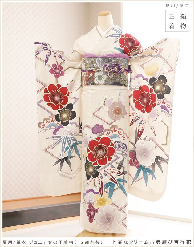 夏用 単衣 12歳前後 正絹 ジュニア振袖レンタル jksf8020 女の子