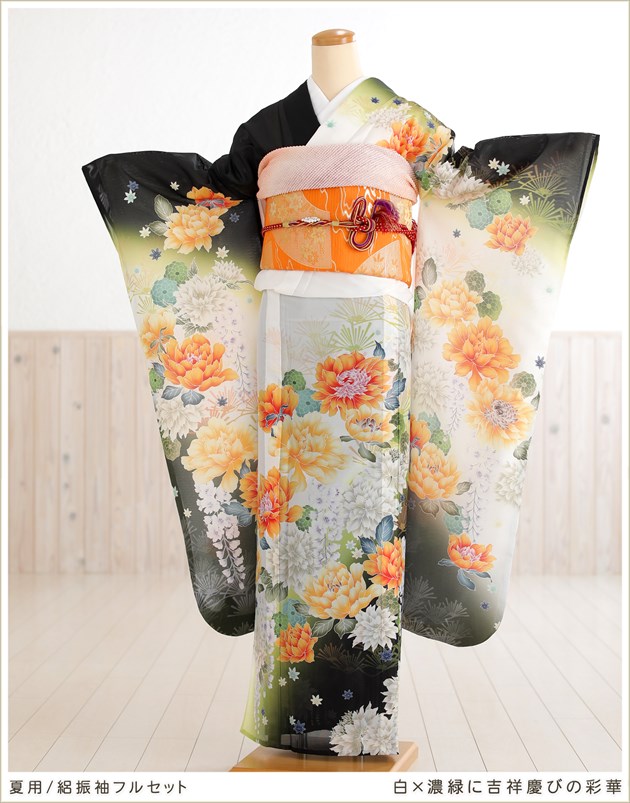 夏用 絽 振袖レンタル sf1219 結婚式 結納 振り袖 フルセット 7月 8月