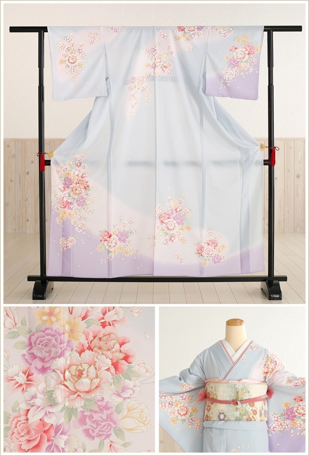 単衣　絽　紗　訪問着　フルセット　葵の花　バチ衿　着物　付け下げ　P4 単衣 絽 紗 訪問着 フルセット 葵の花 バチ衿 着物 付け下げ