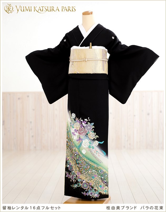 B09週末限定価格！☆USED美品☆ 「3L」 暈し染め 金彩 黒留袖6点セット YUMI KATSURA（ユミカツラ） 桂由美 留袖レンタル 黒留袖レンタル