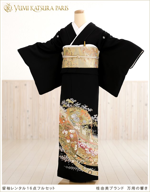 ［黒留袖］新品未使用品　しつけ有り　五つ紋　K-710 YUMI KATSURA（ユミカツラ） 桂由美 留袖レンタル 小さめサイズ 黒留袖