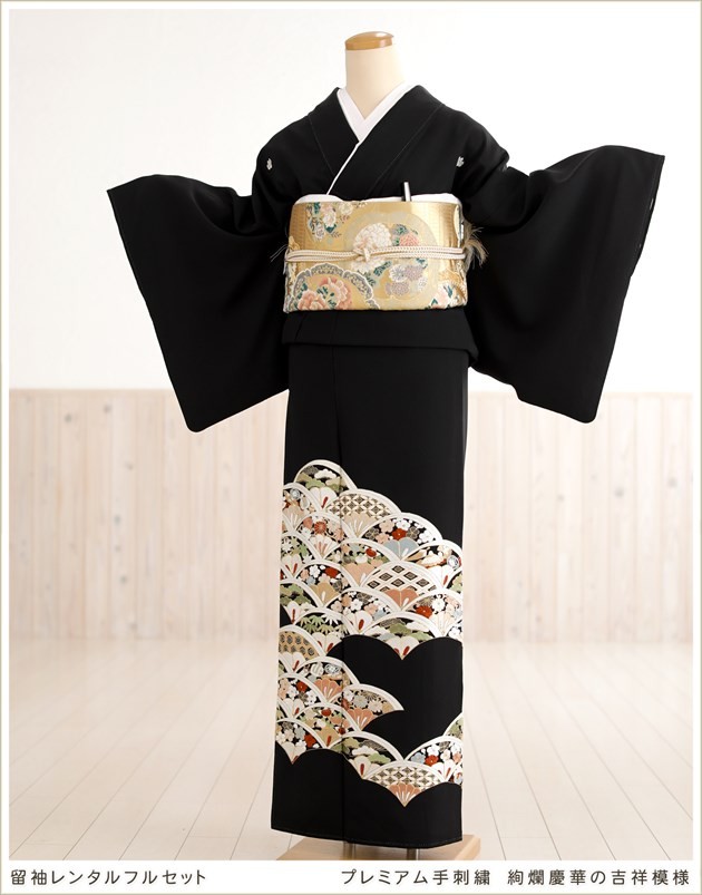 留袖レンタル 手刺繍 ts216 黒留袖 結婚式 母親 フルセット