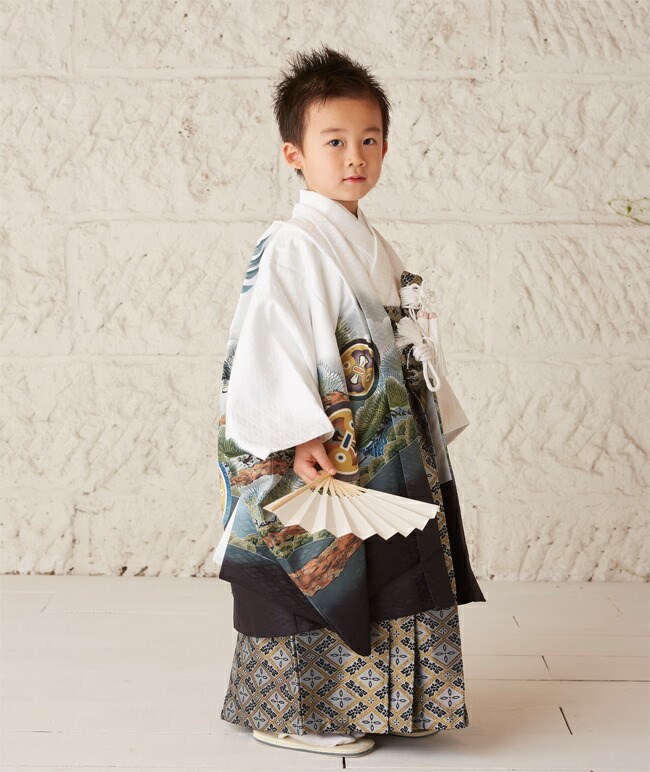七五三 男 男の子 5歳 着物 レンタル 正統派 白 鷹 富士 0005