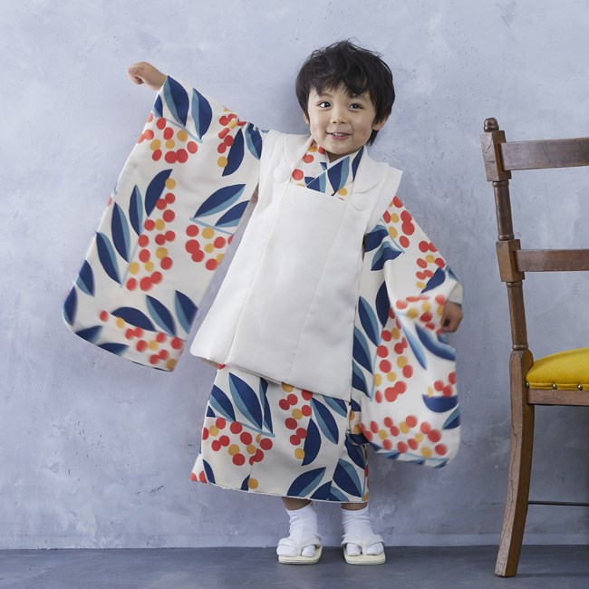 七五三 着物 3歳 男の子 レンタル モダン 花わらべ ベージュ なんてん