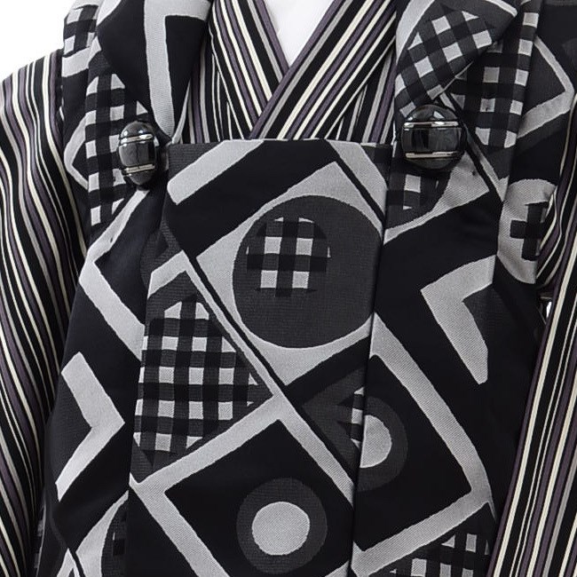 七五三 着物 3歳 男の子 レンタル モダン 織美桐 おりびと 白 黒 幾何学 ストライプ 0128 |  | 04