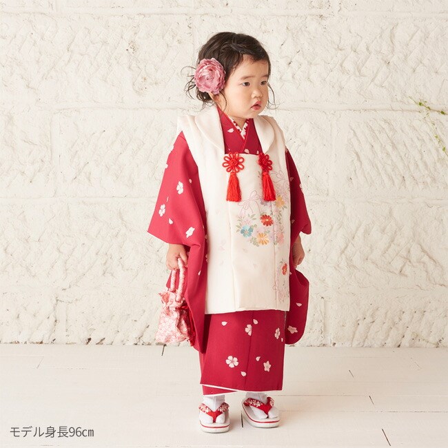 七五三　子ども　着物　小物一式　髪飾り　巾着　扇子　草履　赤 七五三 レンタル 着物 3歳 赤 女の子 正統派 フルセット 753草履 髪