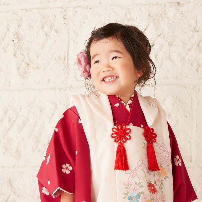 七五三 レンタル 着物 3歳 赤 女の子 正統派 フルセット 753草履 髪