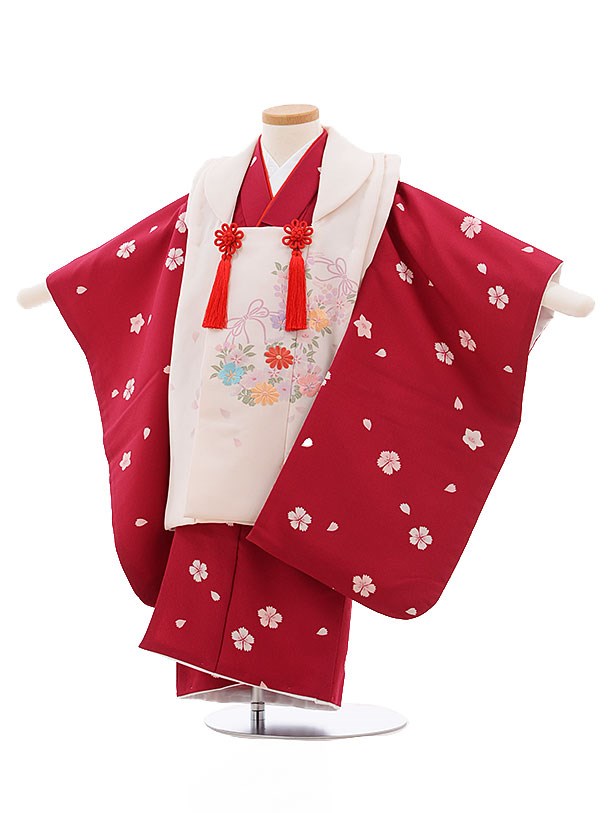 お祝い着　七五三　女の子総絞り着物　正絹　草履　髪飾り 七五三 レンタル 着物 3歳 赤 女の子 正統派 フルセット 753草履 髪