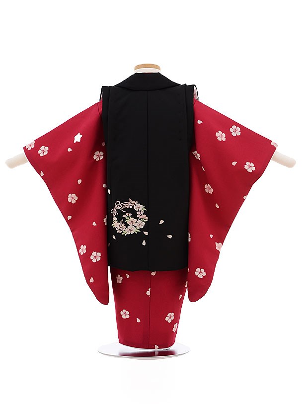 七五三 着物 3歳 女の子 レンタル モダン 黒 エンジ色 撫子 0002