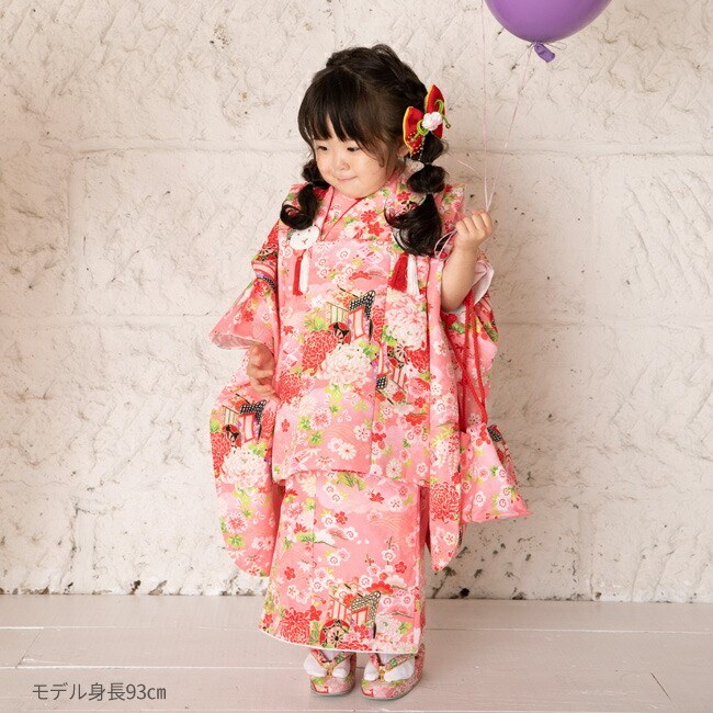 七五三 着物 3歳 女の子 レンタル 正統派 ピンク 御所車 菊 0009 