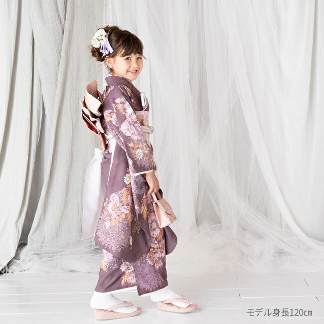 七五三 着物 7歳 女の子 レンタル ナチュラル ジルスチュアート 紫 アネモネ 0025