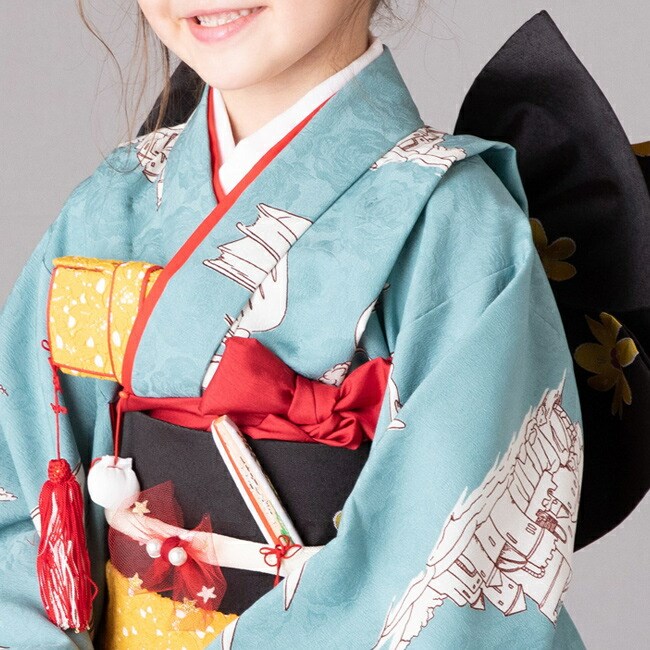 未使用美品七五三　モダンアンテナ着物のみの出品です★７歳 モダンアンテナ 七五三 7歳 着物 女の子 レンタル モダン 天使とお城