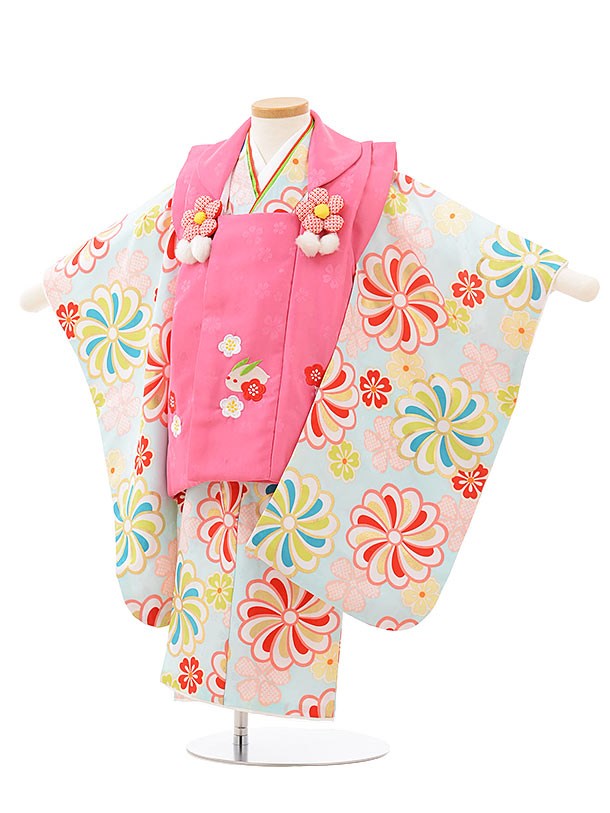 七五三　ピンク　うさぎ 七五三 着物 3歳 女の子 レンタル 正統派 ピンク 水色 うさぎ0038