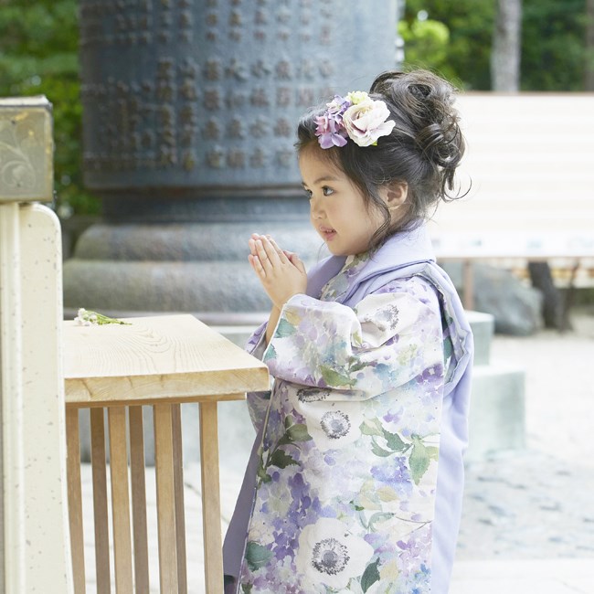 七五三 着物 3歳 女の子 レンタル ナチュラル いちは アネモネ 水彩 花