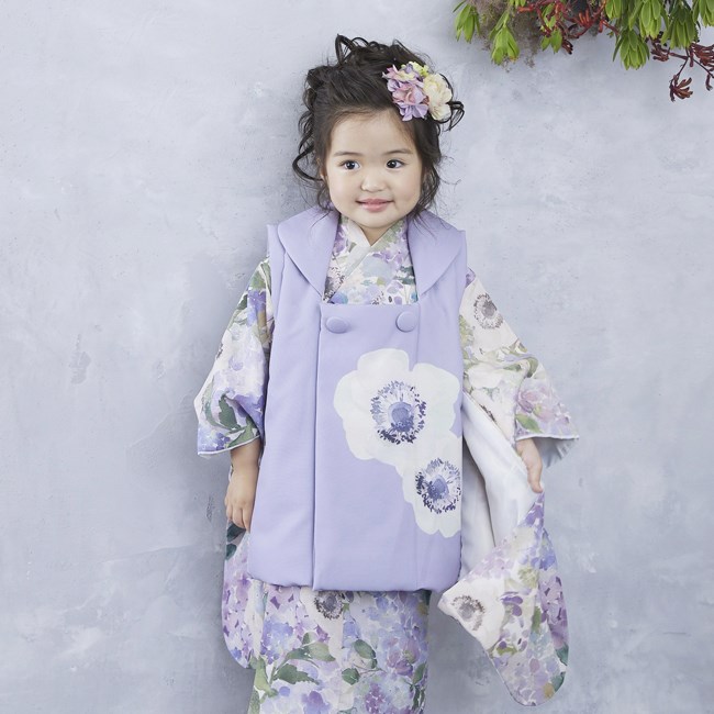 七五三 着物 3歳 女の子 レンタル ナチュラル いちは アネモネ 水彩 花