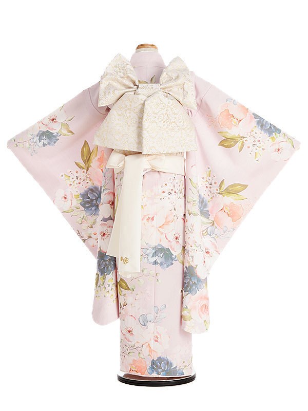 七五三 着物 7歳 女の子 レンタル ナチュラル いちは 薄ピンク 水彩 花