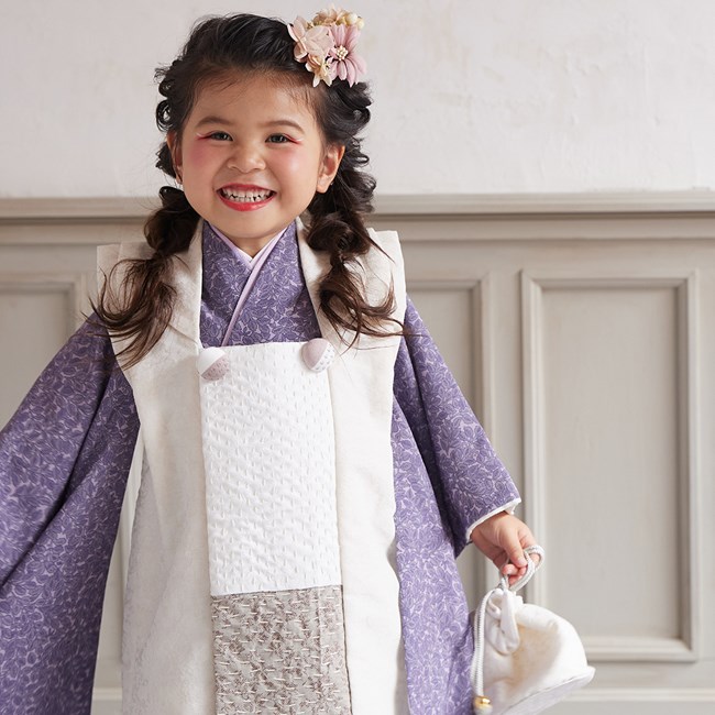 七五三 着物 3歳 女の子 レンタル ナチュラル おうるび TERAS リーフ柄