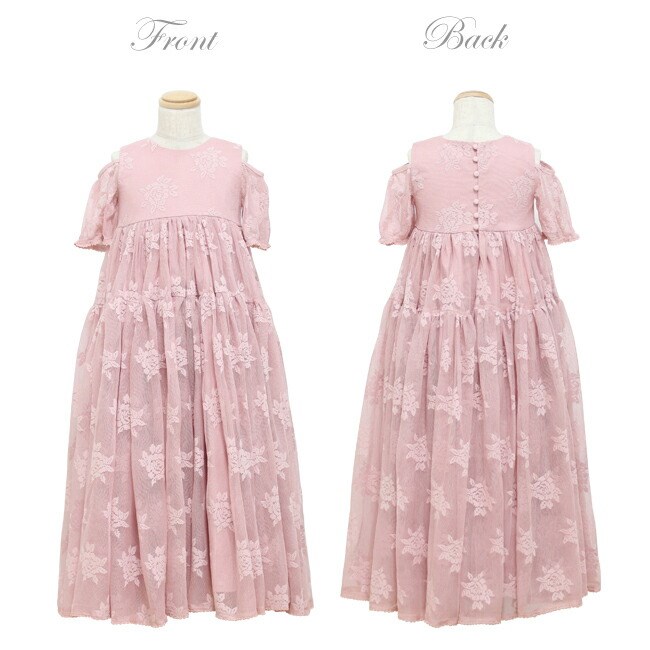 子供ドレスレンタル 靴セット 女の子用フォーマルドレス dollcake マキシ丈ローズピンクドレス doll002 90 95 100の画像