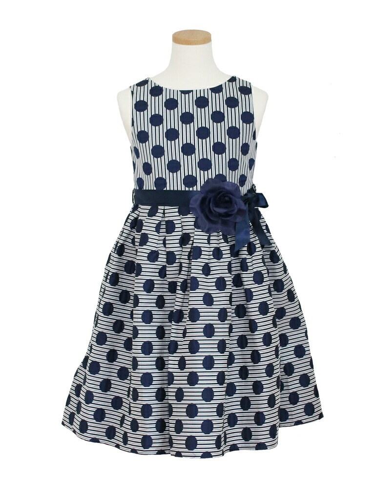 子供ドレスレンタル 靴セット MONSOON ジャガードドットドレス mons013 ネイビー 女の子 120 130 140 150サイズ キッズ 結婚式 七五三の画像