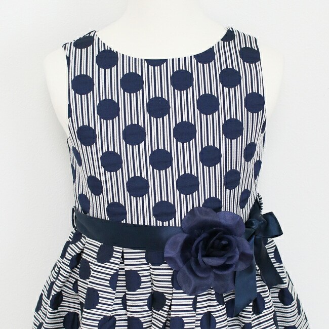 子供ドレスレンタル 靴セット MONSOON ジャガードドットドレス mons013 ネイビー 女の子 120 130 140 150サイズ キッズ 結婚式 七五三の画像