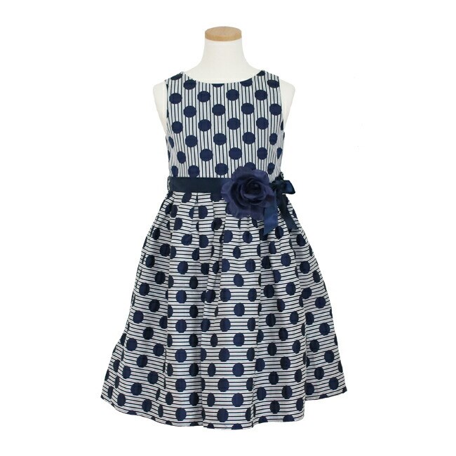 子供ドレスレンタル 靴セット MONSOON ジャガードドットドレス mons013 ネイビー 女の子 120 130 140 150サイズ キッズ 結婚式 七五三の画像