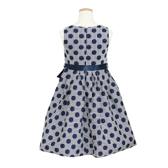 子供ドレスレンタル 靴セット MONSOON ジャガードドットドレス mons013 ネイビー 女の子 120 130 140 150サイズ キッズ 結婚式 七五三の画像