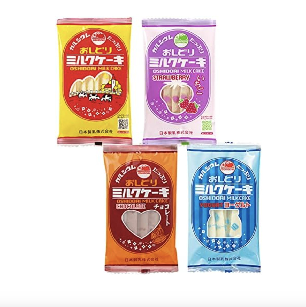おしどりミルクケーキ 定番4種セット(ミルク/いちご/チョコレート/ヨーグルト)各1袋 日本製乳｜rento-store