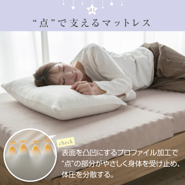 プロファイルマットレス 高反発 シングル 折りたたみ 厚み10cm カバー