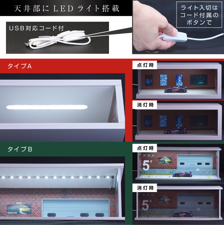 ミニカー(1/64用)ジオラマガレージ 収納ケース・LEDライト付き ミニカー(1/64用)ジオラマガレージ 収納ケース・LEDライト付き