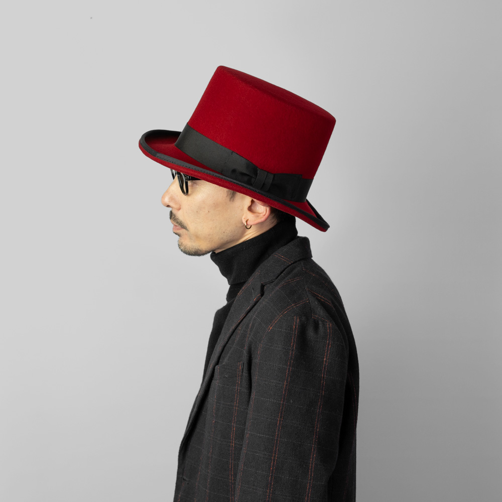 シルクハット 赤 レッド 日本製 ウールフェルト トップハット 大小