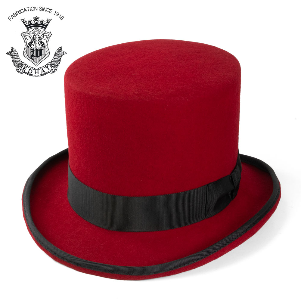 シルクハット 赤 レッド 日本製 ウールフェルト トップハット